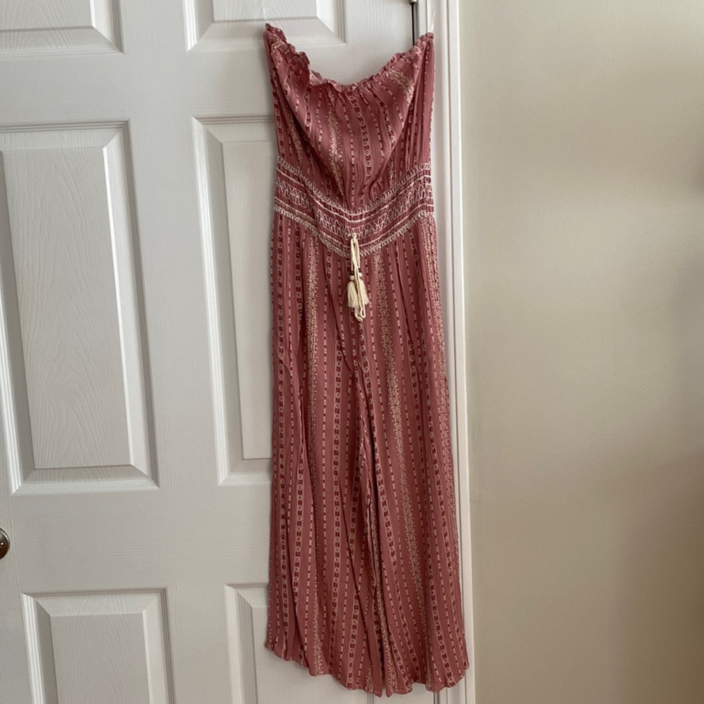 Cute strapless rayon jumpsuit with tassel tie